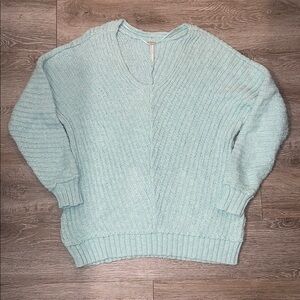 Free People Light Blue V-Neck Sweater